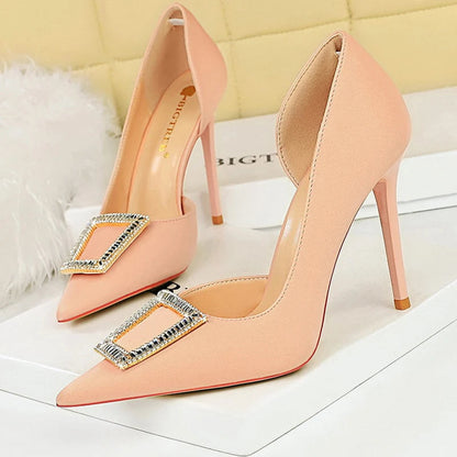 Metal Rhinestone Lady Heels Luxury Party Shoes Elegant High Heels for Women