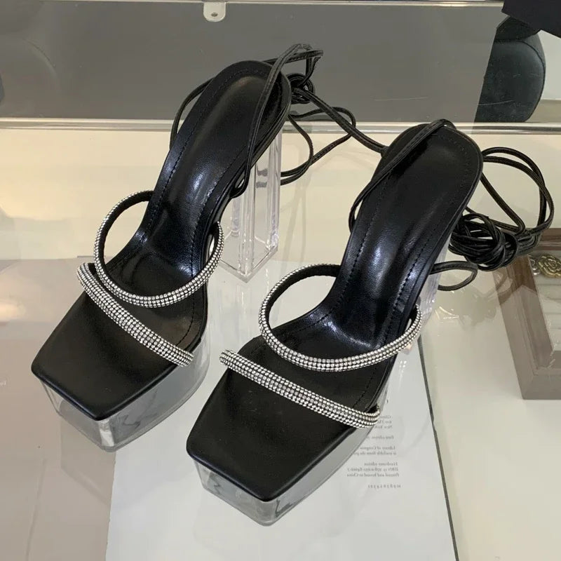 Crystal Clear Platform High Heel Sandals for Women
