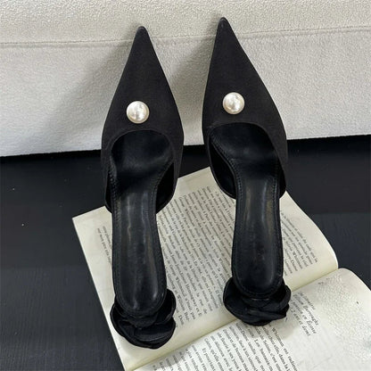 Silk Flower Woman Pumps Shallow Pointed Toe Low Thin Heels Shoes