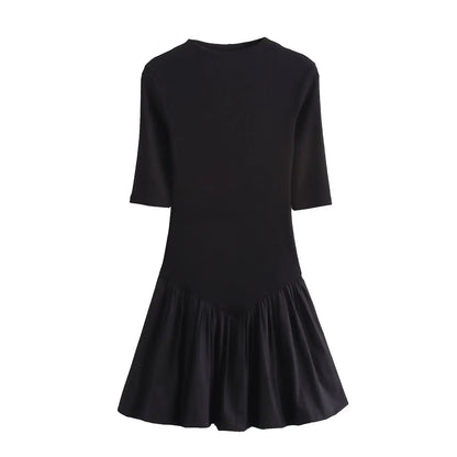 Half Sleeve Poplin Patchwork Short Dress