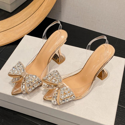 Spring Butterfly-knot Crystal Designer Pumps Women Transparent High Heels
