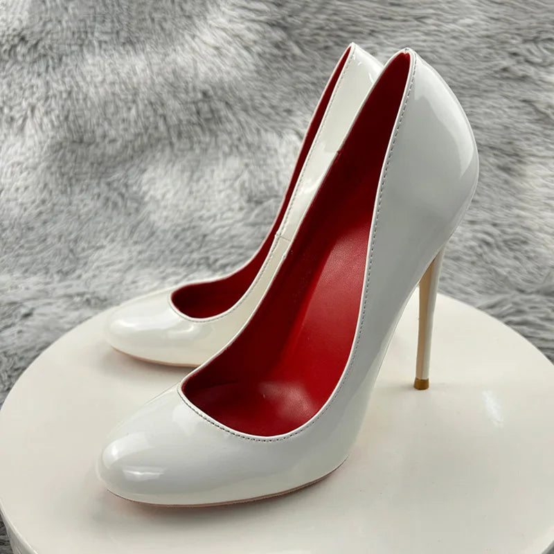 Nude and Black Patent Leather Stiletto Pumps for Women