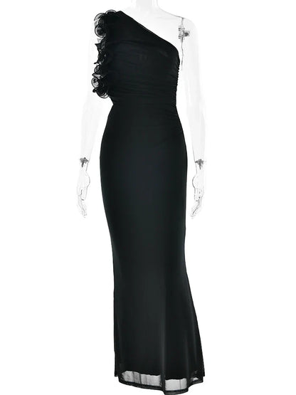 One Shoulder Ruffles Women Maxi Dress