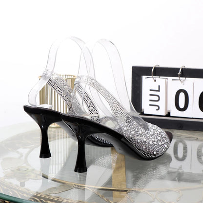Transparent rhinestone open toe summer sandals for women