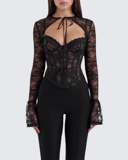 | Lace long-sleeve corset top