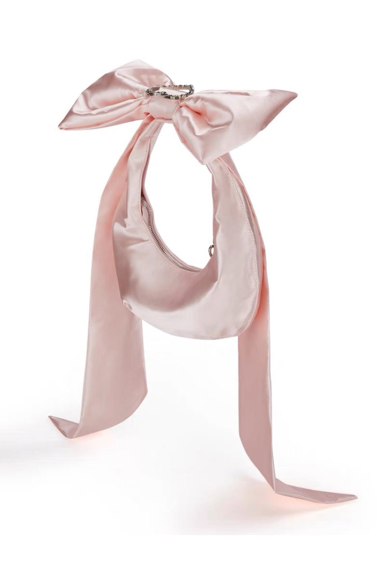 Satin Bow Rhinestone Heart Buckle Armpit Bag