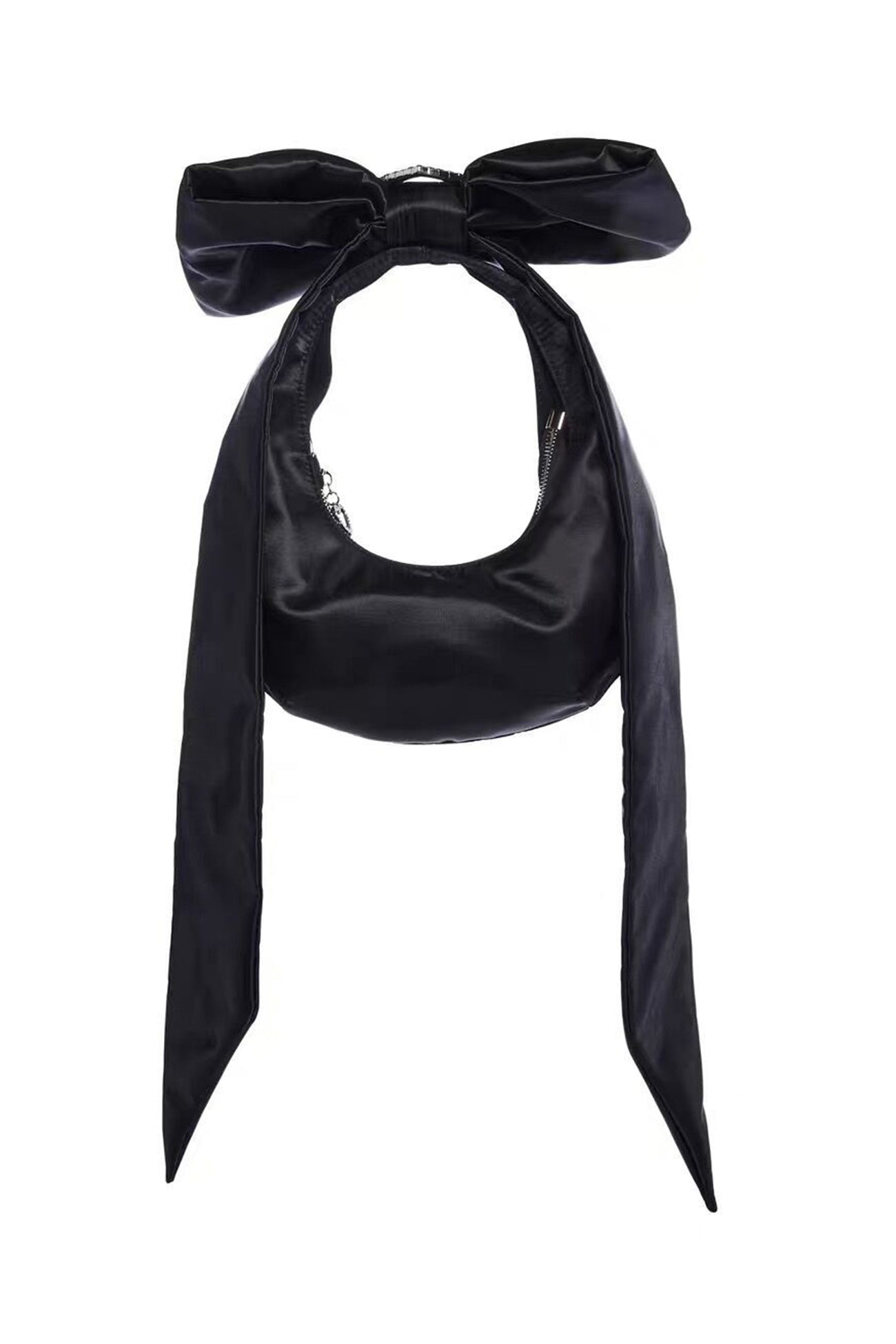 Satin Bow Rhinestone Heart Buckle Armpit Bag