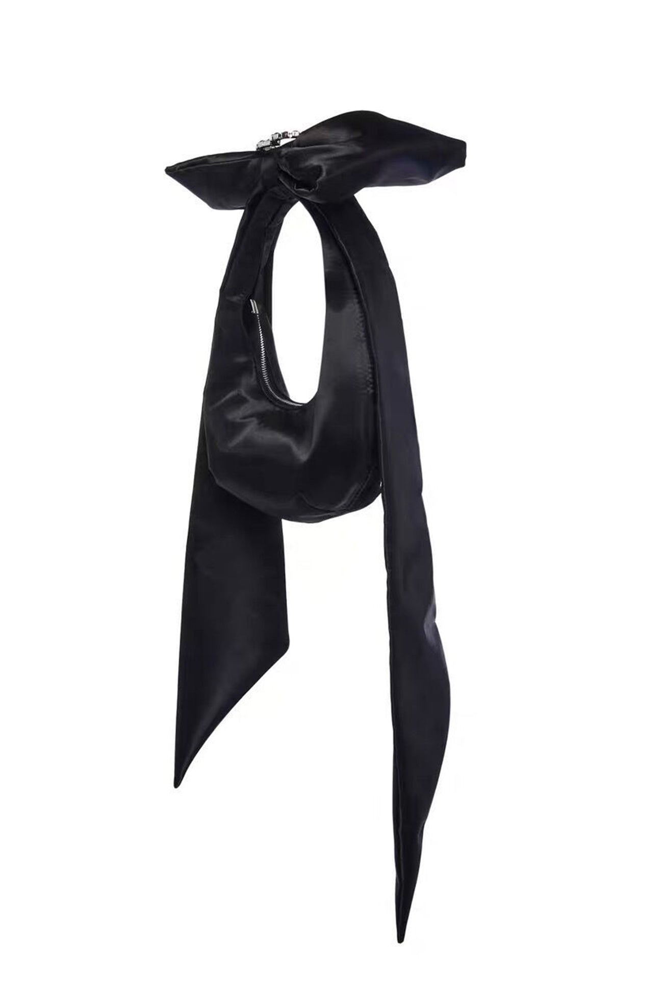 Satin Bow Rhinestone Heart Buckle Armpit Bag