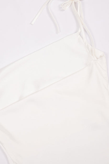 Satin Cowl Neck Tie-straps Slit Dress
