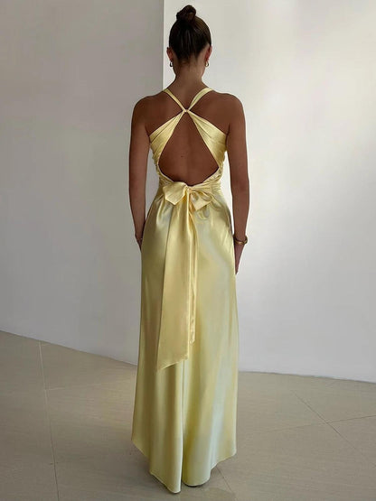 Aurora Satin Halter Neck Gown | Twist Front | Floor Length | Slim Fit