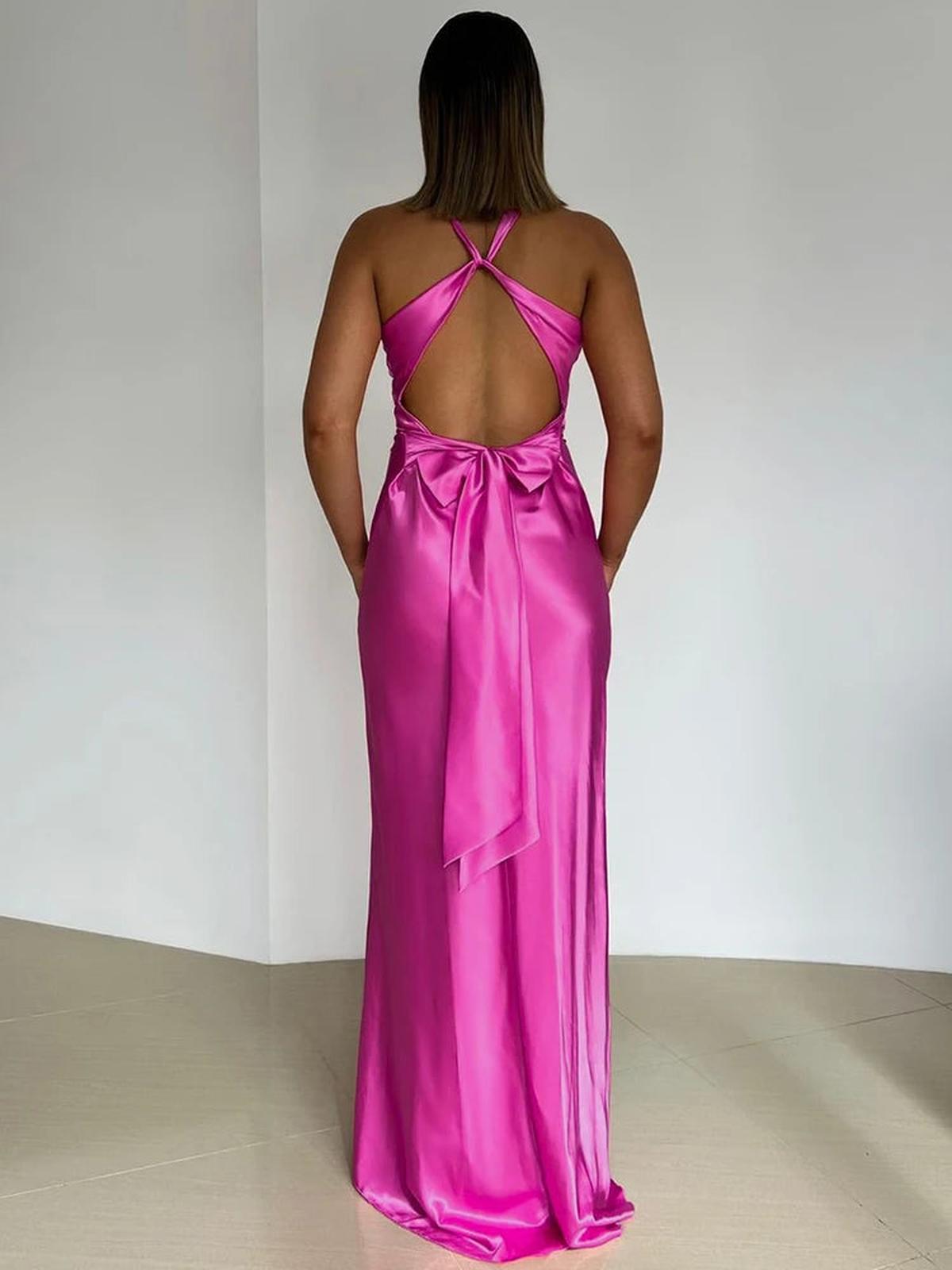 Aurora Satin Halter Neck Gown | Twist Front | Floor Length | Slim Fit