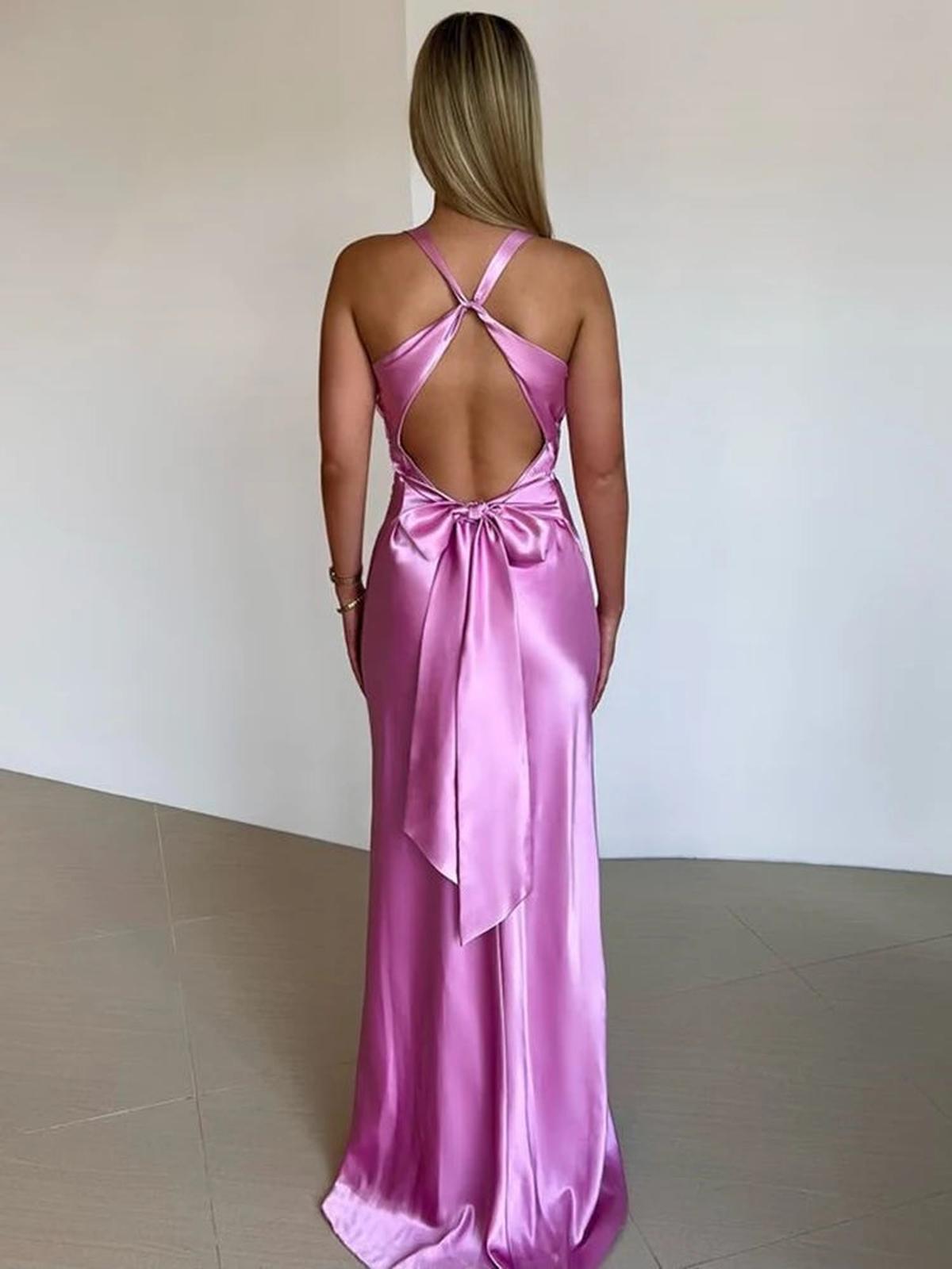 Aurora Satin Halter Neck Gown | Twist Front | Floor Length | Slim Fit