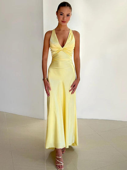 Aurora Satin Halter Neck Gown | Twist Front | Floor Length | Slim Fit