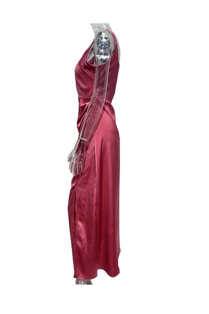 Satin Square Neck Slit Maxi Dress