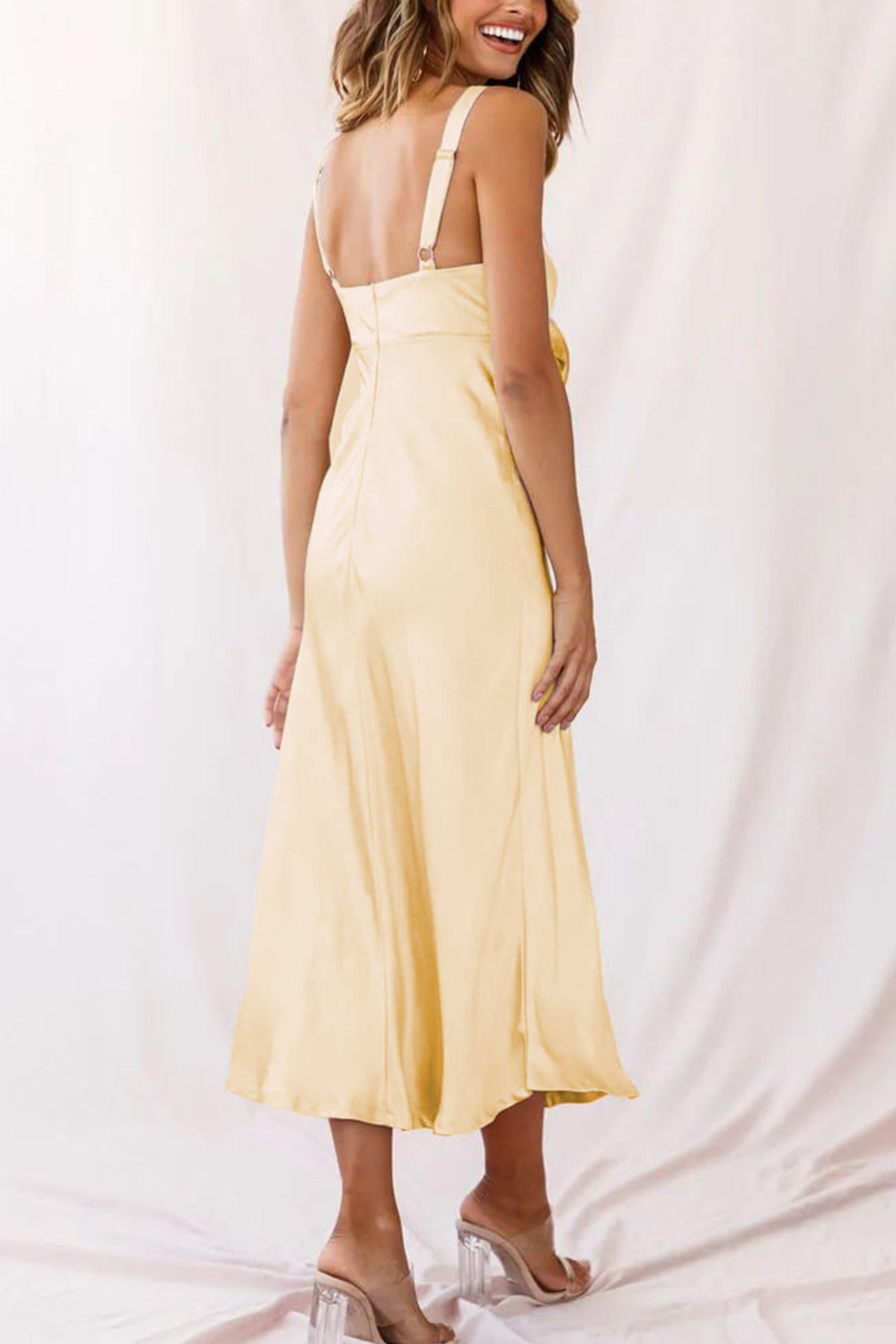 Satin Tie-front Cutout Cami Dress
