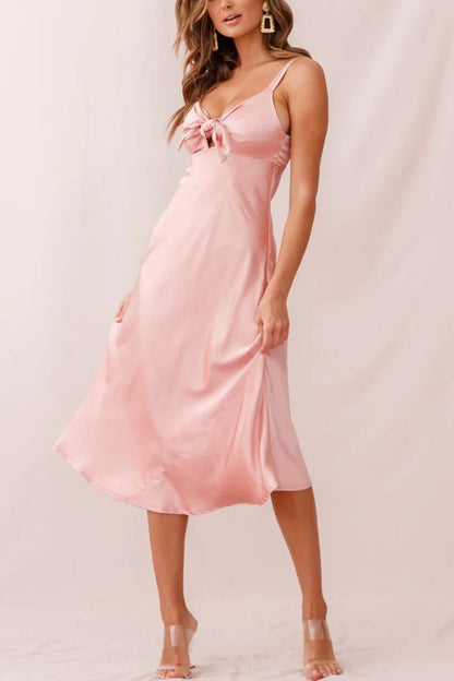 Satin Tie-front Cutout Cami Dress
