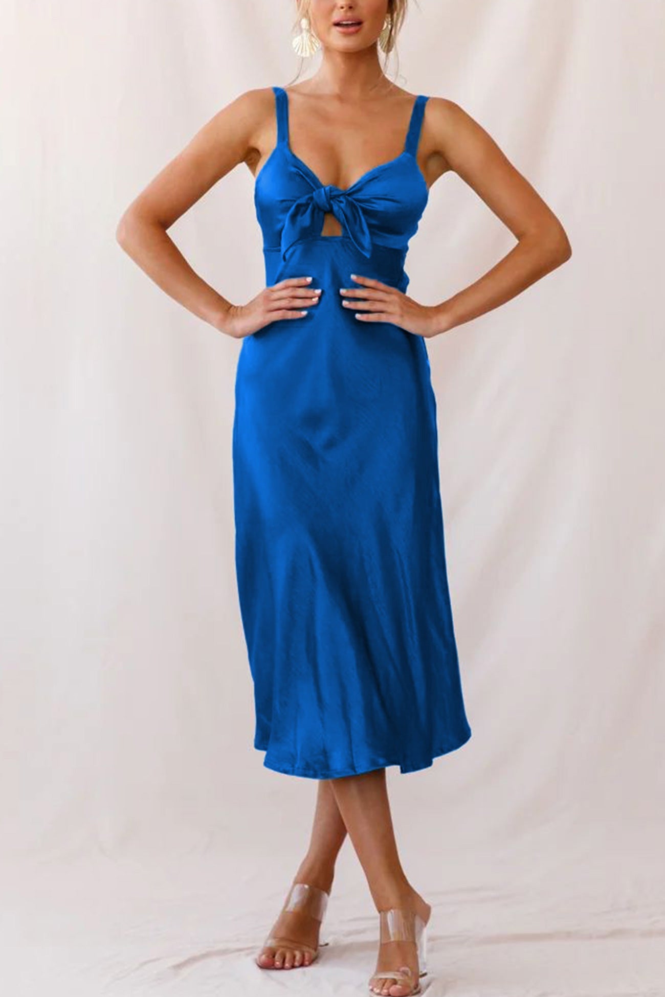 Satin Tie-front Cutout Cami Dress