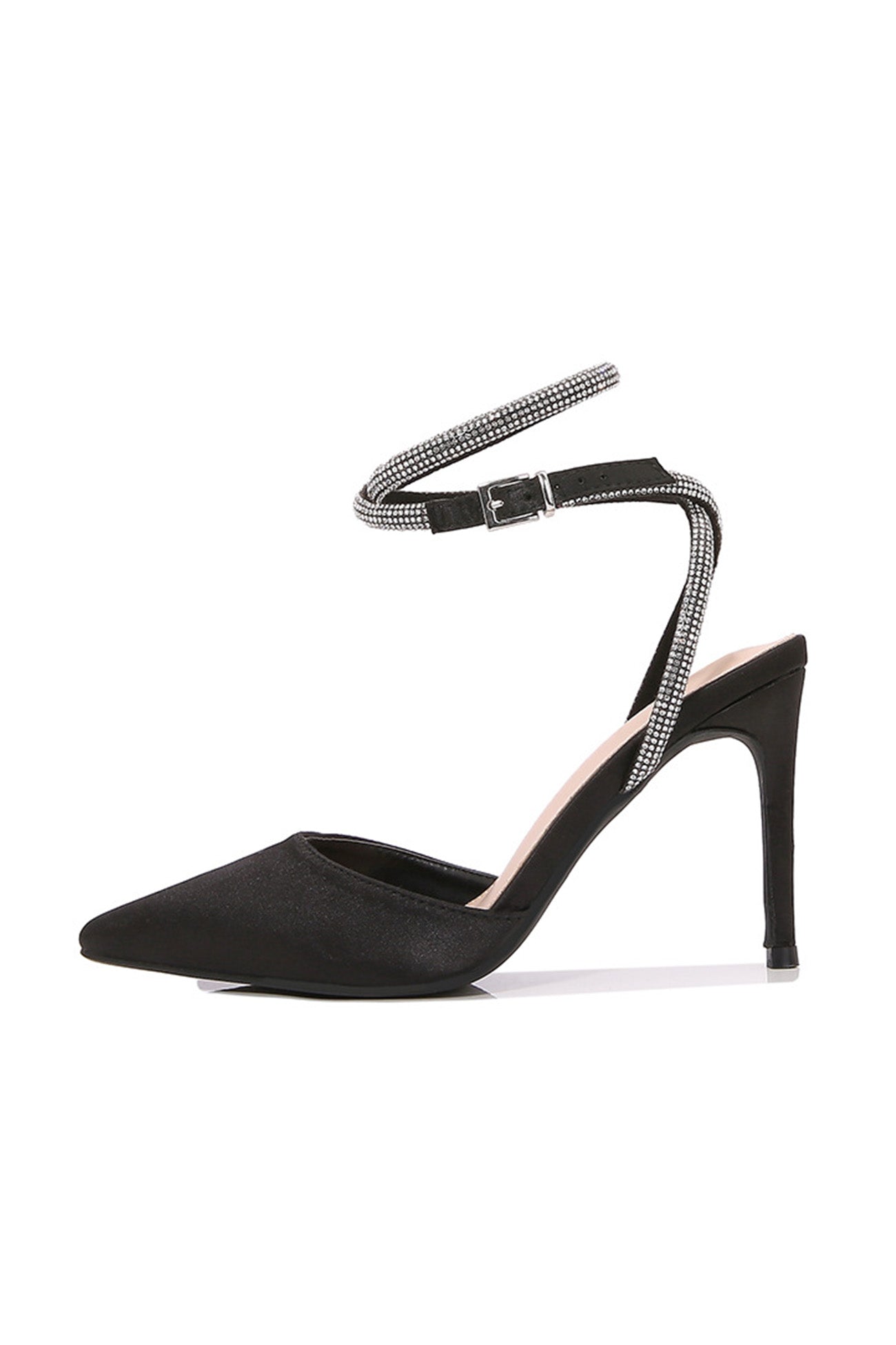 Satin Rhinestone Lace Up High Heels