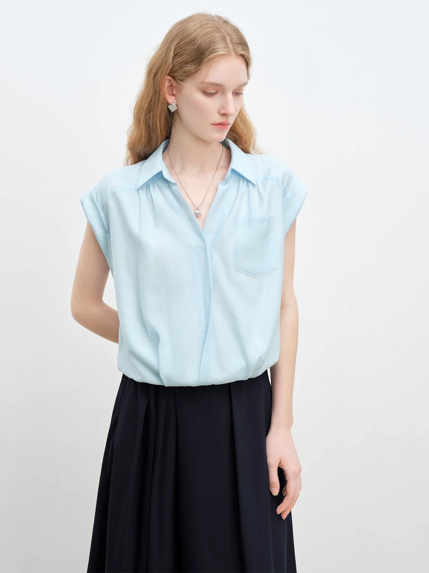 Acetate French Relaxed V-neck Blouse