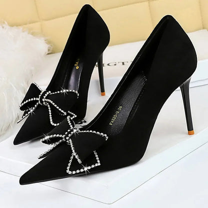 New Rhinestone High Heels Bowknot Women Pumps - Size 43