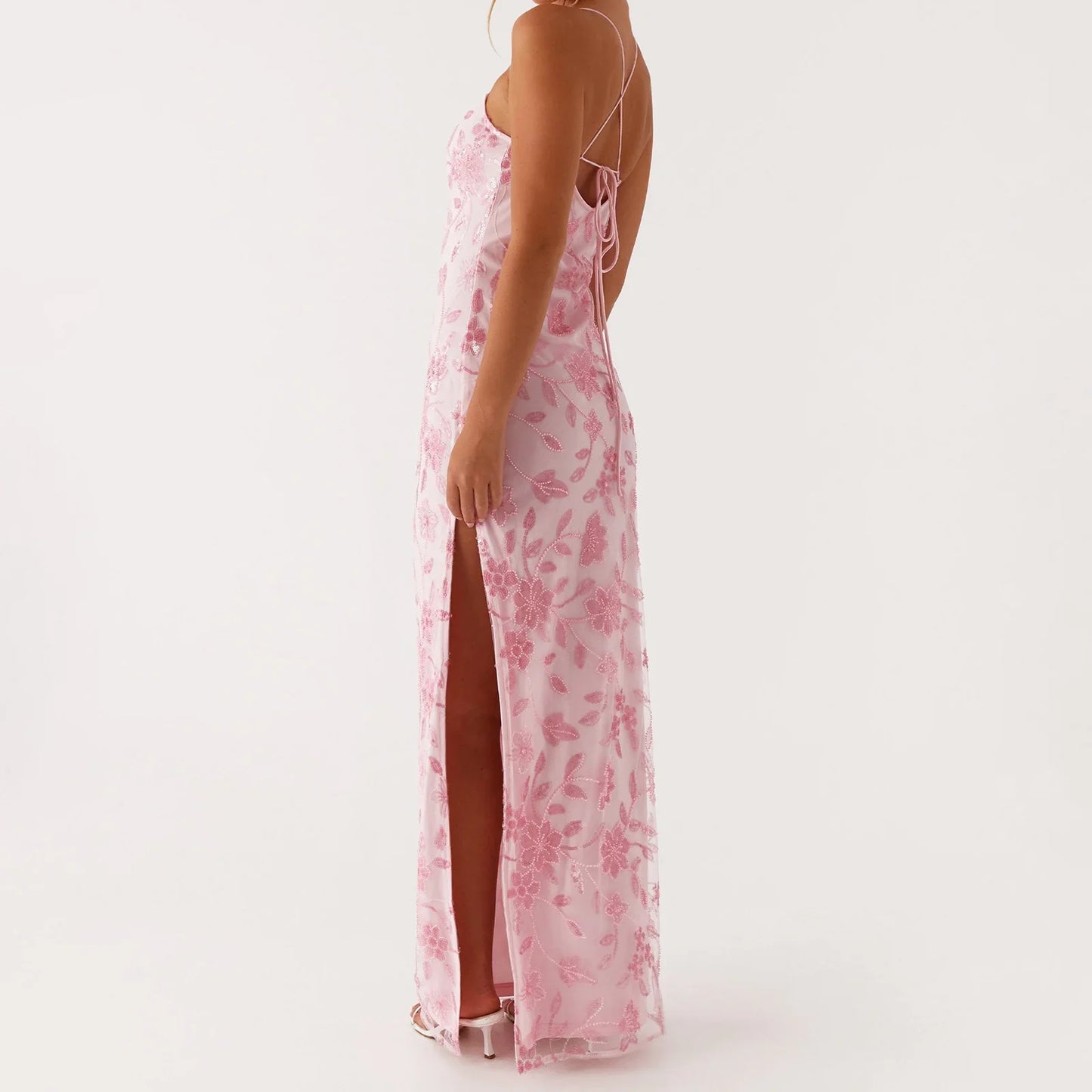 Sequin Beaded High Slit Cami Vacation Dress