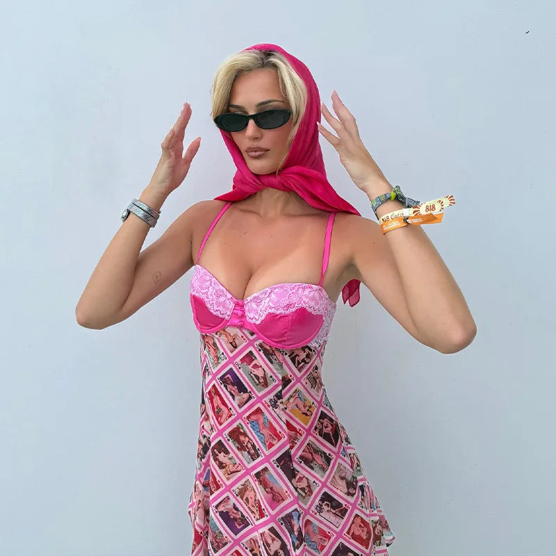 Zipper Strap Print Slim Casual Party Dress