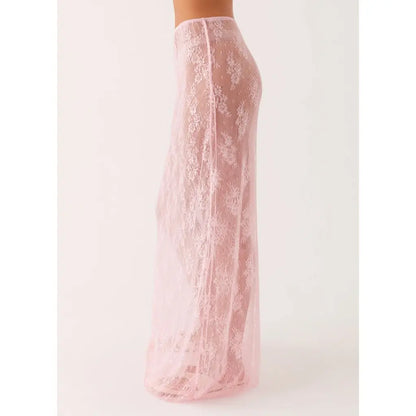 Y2K Floral Lace Sheer Long Skirt