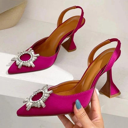Silk Women Pumps with Crystal Strange Style High Heels for Autumn
