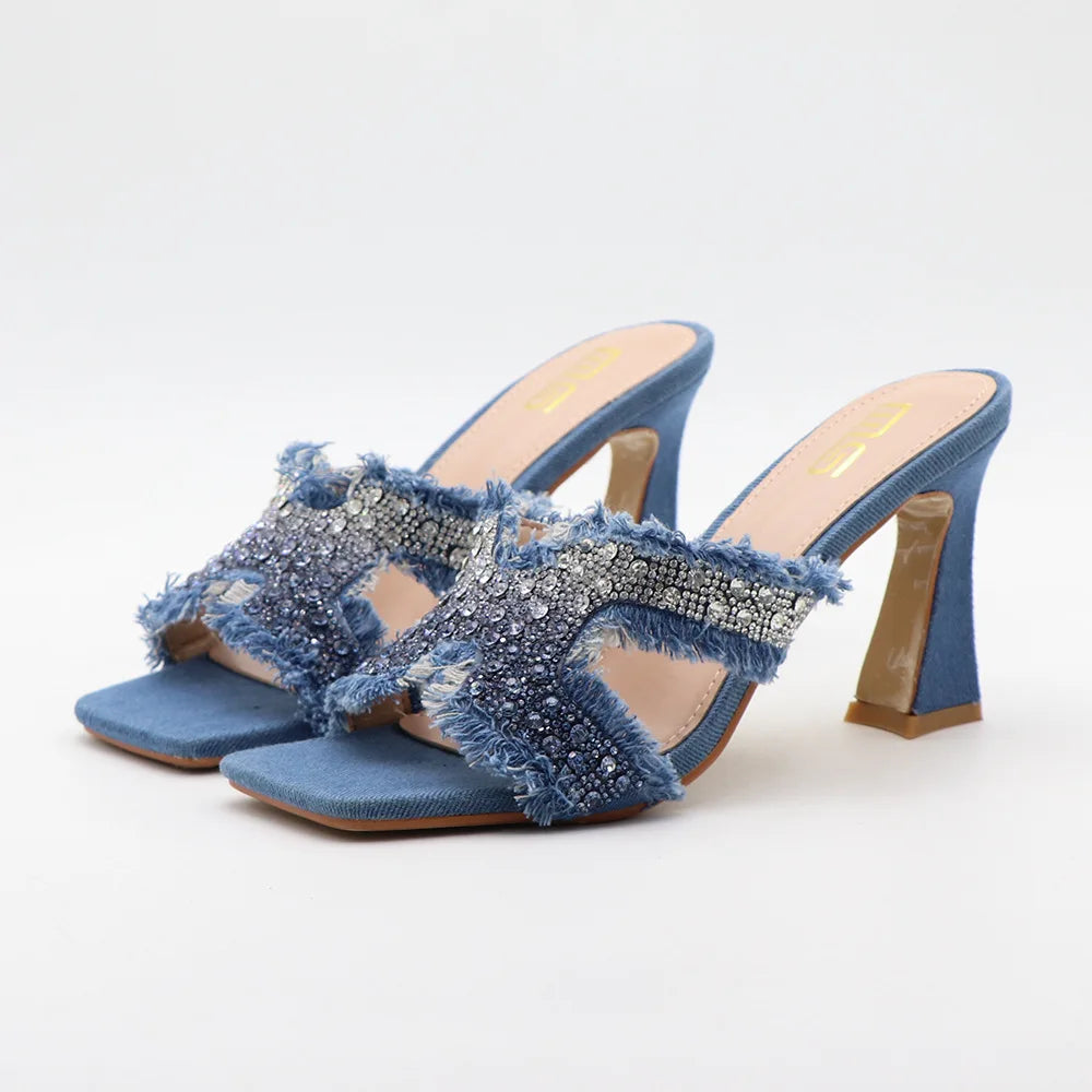 Rhinestone high-heeled slippers