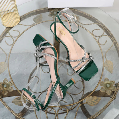 Rhinestone Summer Sandals with High Heels