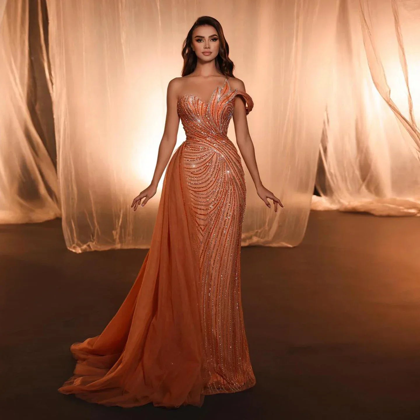 One Shoulder Mermaid Evening Dress with Overskirt