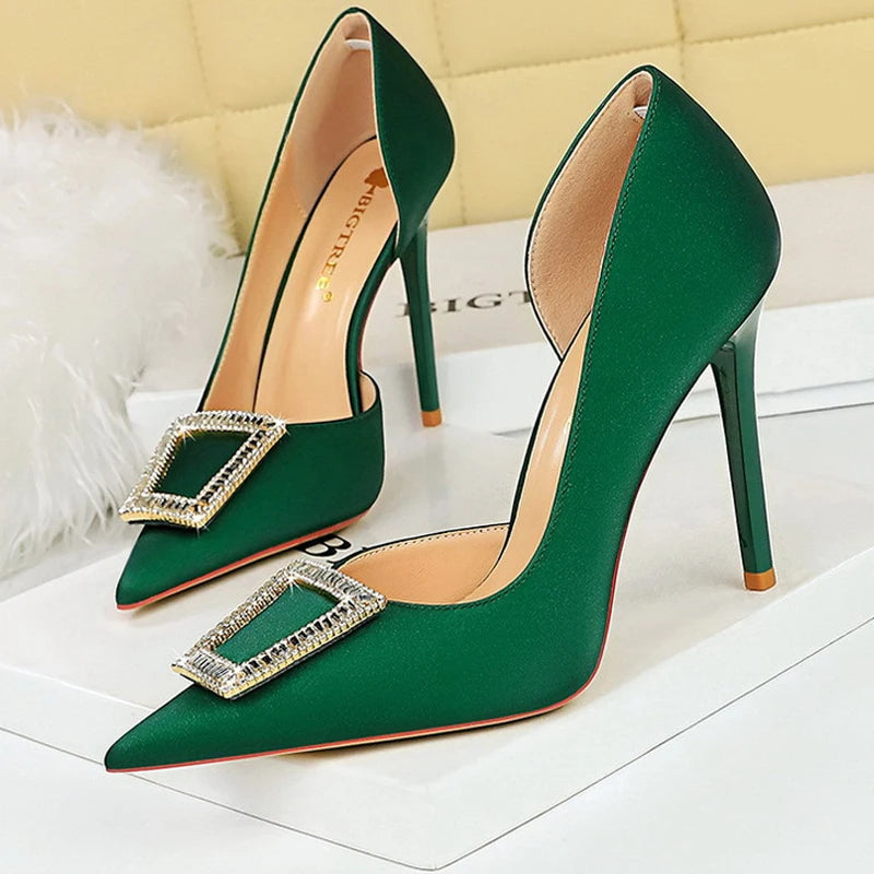 Metal Rhinestone Lady Heels Luxury Party Shoes Elegant High Heels for Women