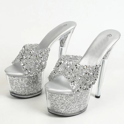 20CM Platform Slippers Fashion Sequined Transparent Sandals for Women