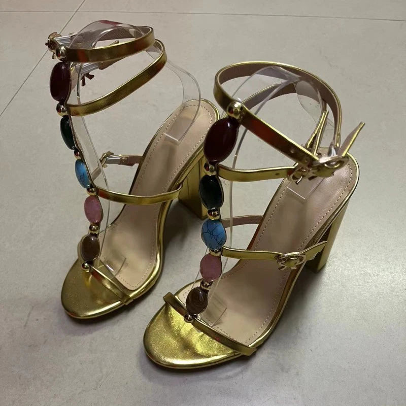 Summer Hollow Out Narrow Band Ankle Strap Sandals for Women