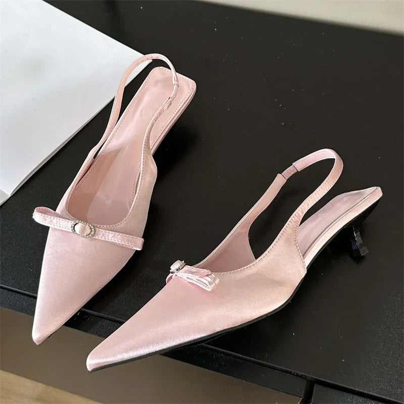 Elegant Fashion Bow Pointed Toe Women Pumps for Party Dress Prom with Low Heels