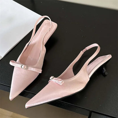 Elegant Fashion Bow Pointed Toe Women Pumps for Party Dress Prom with Low Heels
