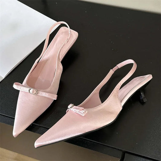 Elegant Fashion Bow Pointed Toe Women Pumps for Party Dress Prom with Low Heels