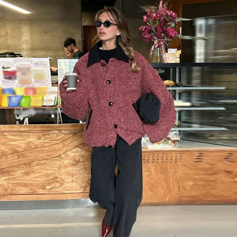 Vintage Solid Lapel Jackets Women Casual Loose Single Breasted Jacket Coat With Pockets Female New Spring Chic Street Outwear