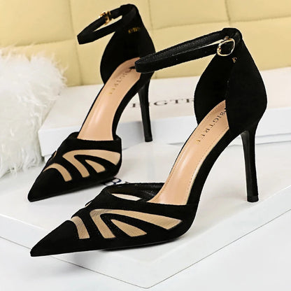 Suede High Heel Stiletto Sandals for Women - Mesh Hollow Summer Fashion