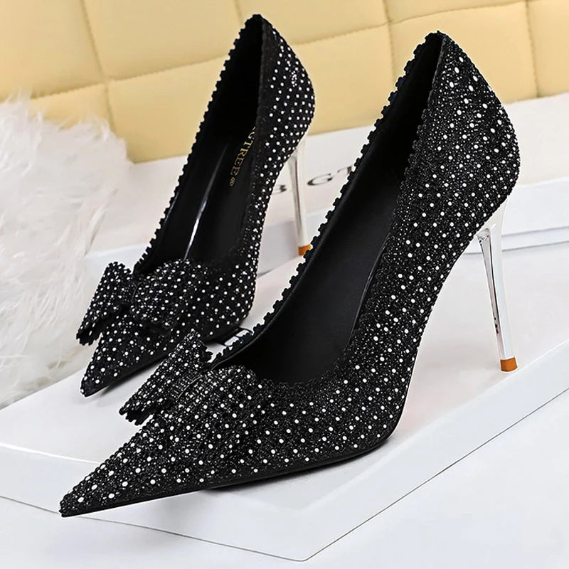 Rhinestone Bow Princess Pumps for Women Wedding Fashion Shoes