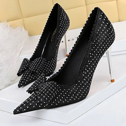 Rhinestone Bow Princess Pumps for Women Wedding Fashion Shoes