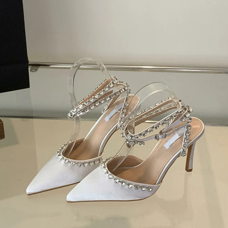 Sexy Pointed Toe Black White High Heels Mules Sandal