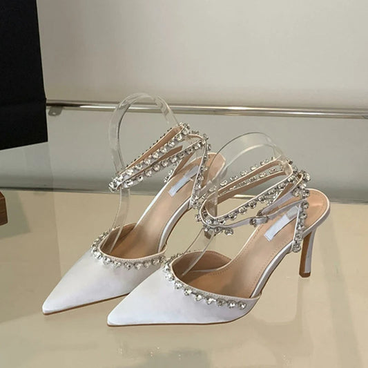 Sexy Pointed Toe Black White High Heels Mules Sandal
