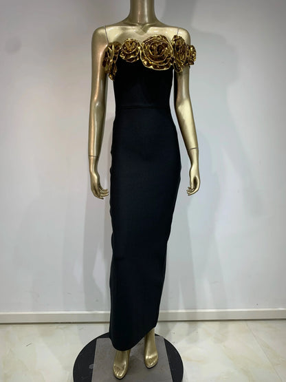 One Shoulder Flower Patchwork Maxi Dress