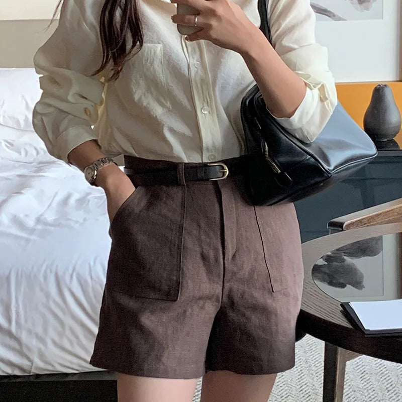 Linen Pocket Korean Straight Short