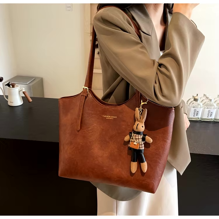 | Soft Vegan Leather Tote Bag with Shoulder Straps
