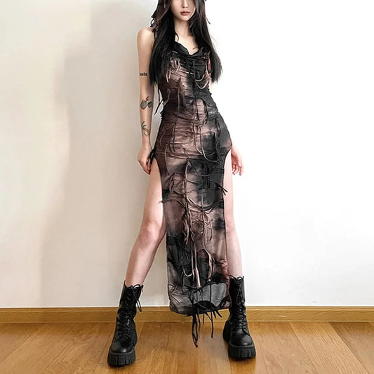 Tie Dye Hooded Sleeveless Midi Dress