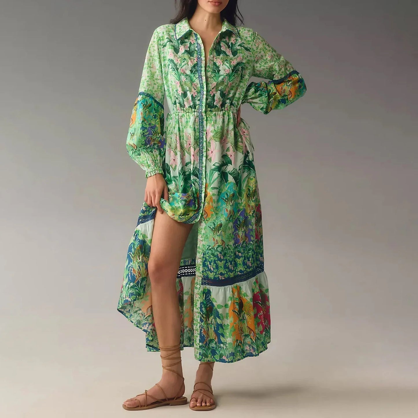 Vintage Floral Shirt Loose Vacation Dress