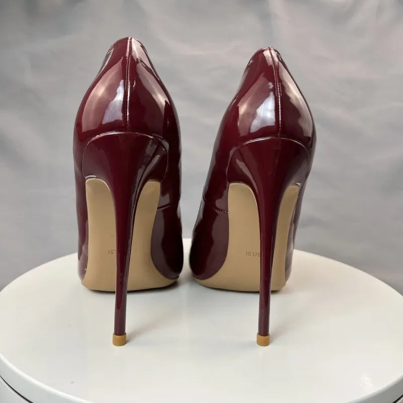 Red Patent Pointy Toe High Heels Pumps Slip On Stilettos for Women