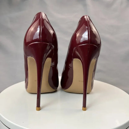 Red Patent Pointy Toe High Heels Pumps Slip On Stilettos for Women